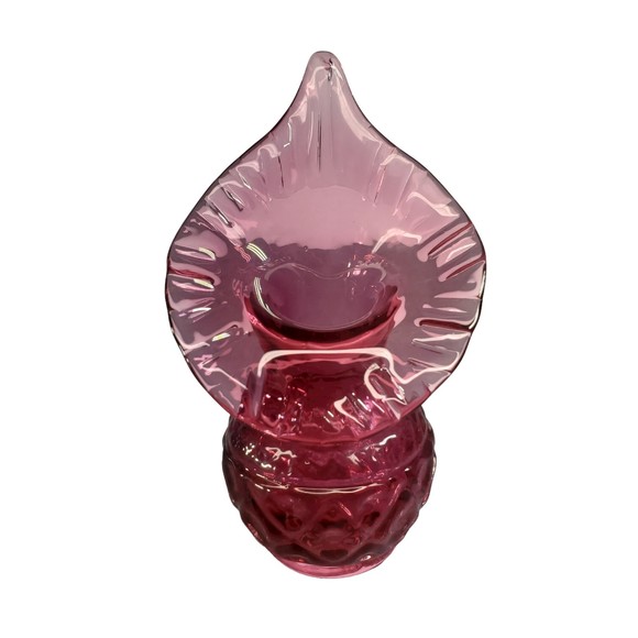 Antique Victorian Cranberry Jack in the Pulpit Vase Hand Blown Diamond Pattern - Picture 5 of 9